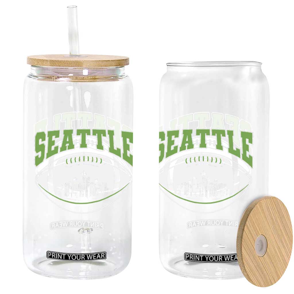 Seattle City Skyline Football Graphic Glass Can Sports Fan Game Day Pride TS02 Print Your Wear