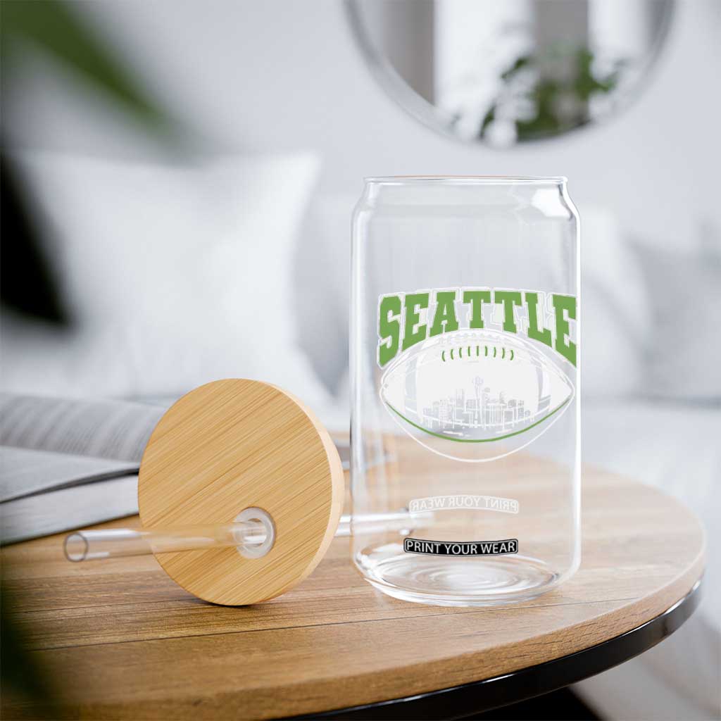 Seattle City Skyline Football Graphic Glass Can Sports Fan Game Day Pride TS02 Print Your Wear