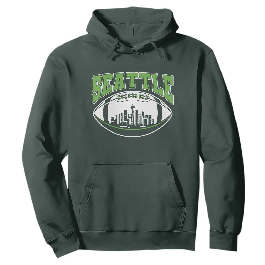 Seattle City Skyline Football Graphic Hoodie Sports Fan Game Day Pride TS02 Dark Forest Green Print Your Wear
