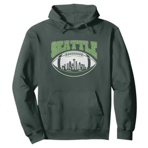 Seattle City Skyline Football Graphic Hoodie Sports Fan Game Day Pride TS02 Dark Forest Green Print Your Wear