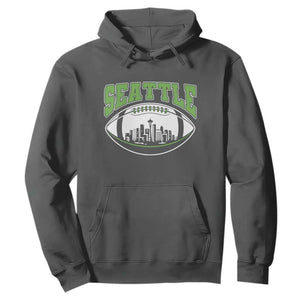 Seattle City Skyline Football Graphic Hoodie Sports Fan Game Day Pride TS02 Dark Heather Print Your Wear