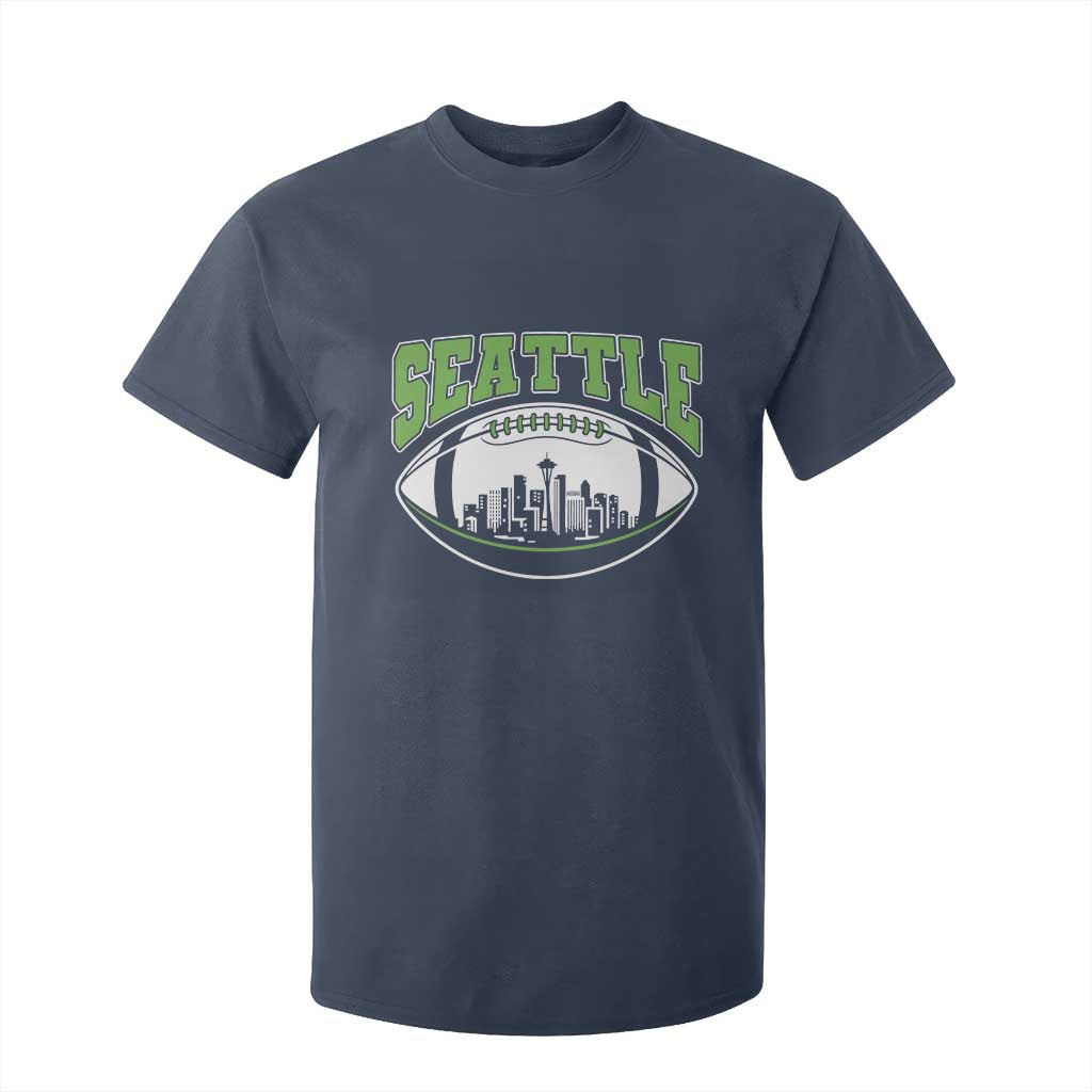 Seattle City Skyline Football Graphic T Shirt For Kid Sports Fan Game Day Pride TS02 Navy Print Your Wear