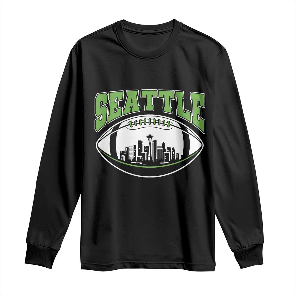 Seattle City Skyline Football Graphic Long Sleeve Shirt Sports Fan Game Day Pride TS02 Black Print Your Wear