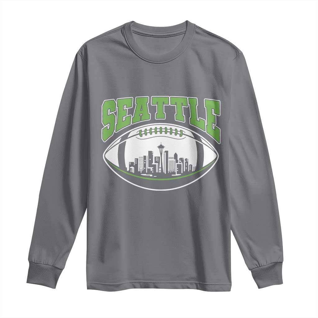 Seattle City Skyline Football Graphic Long Sleeve Shirt Sports Fan Game Day Pride TS02 Charcoal Print Your Wear