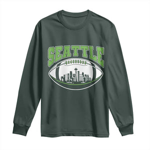 Seattle City Skyline Football Graphic Long Sleeve Shirt Sports Fan Game Day Pride TS02 Dark Forest Green Print Your Wear