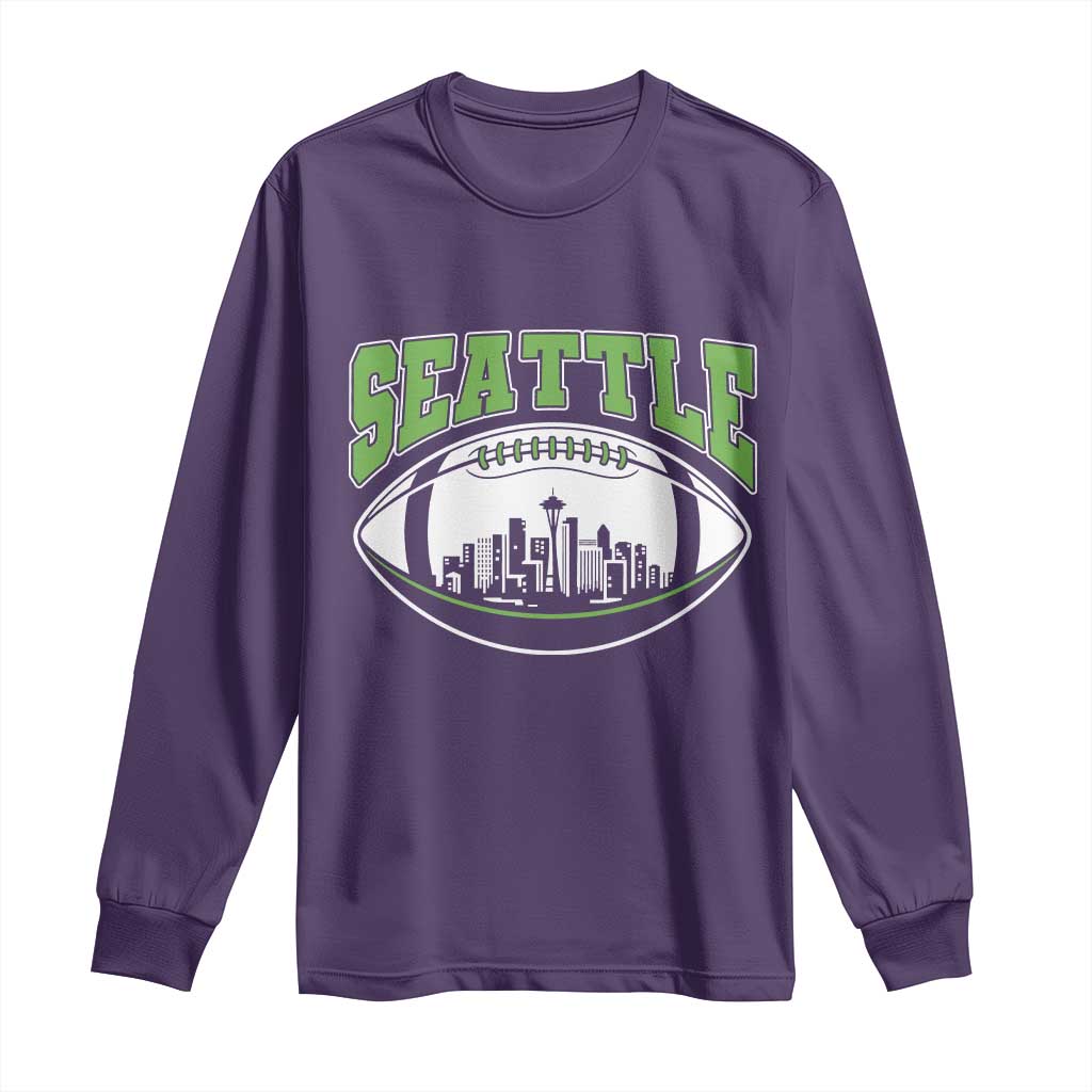Seattle City Skyline Football Graphic Long Sleeve Shirt Sports Fan Game Day Pride TS02 Purple Print Your Wear