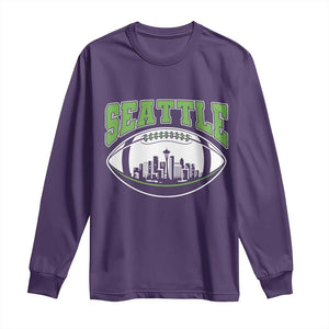 Seattle City Skyline Football Graphic Long Sleeve Shirt Sports Fan Game Day Pride TS02 Purple Print Your Wear