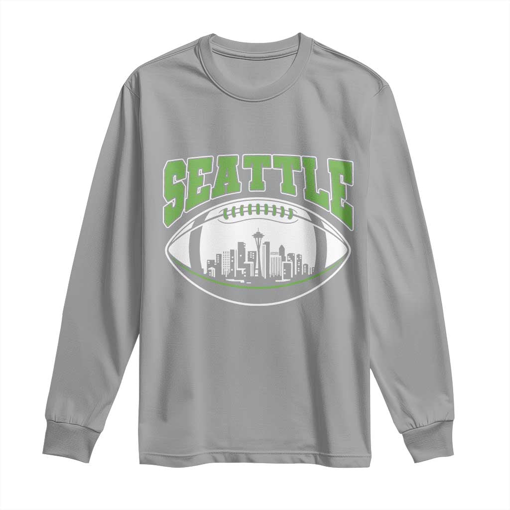 Seattle City Skyline Football Graphic Long Sleeve Shirt Sports Fan Game Day Pride TS02 Sport Gray Print Your Wear