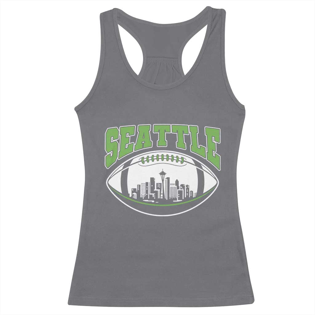Seattle City Skyline Football Graphic Racerback Tank Top Sports Fan Game Day Pride TS02 Charcoal Print Your Wear