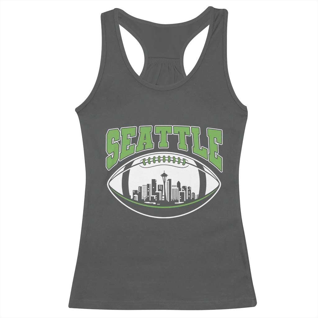 Seattle City Skyline Football Graphic Racerback Tank Top Sports Fan Game Day Pride TS02 Dark Heather Print Your Wear