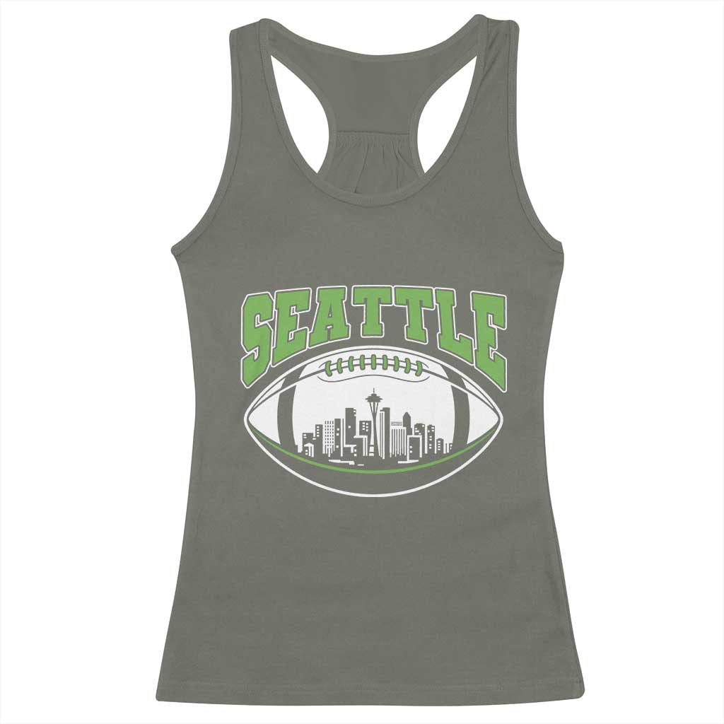 Seattle City Skyline Football Graphic Racerback Tank Top Sports Fan Game Day Pride TS02 Military Green Print Your Wear