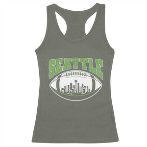 Seattle City Skyline Football Graphic Racerback Tank Top Sports Fan Game Day Pride TS02 Military Green Print Your Wear