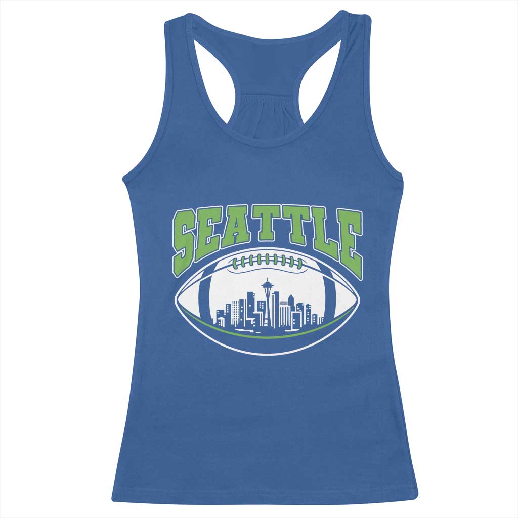 Seattle City Skyline Football Graphic Racerback Tank Top Sports Fan Game Day Pride TS02 Royal Blue Print Your Wear