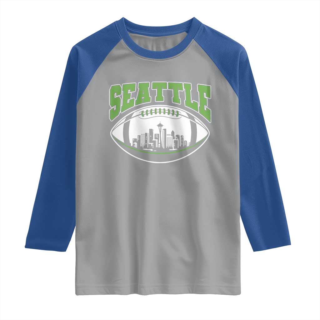 Seattle City Skyline Football Graphic Raglan Shirt Sports Fan Game Day Pride TS02 Sport Gray Royal Print Your Wear