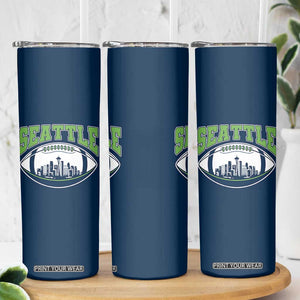 Seattle City Skyline Football Graphic Skinny Tumbler Sports Fan Game Day Pride TS02 Print Your Wear