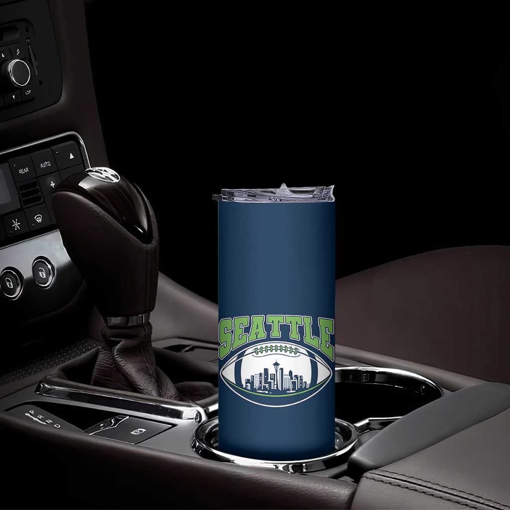 Seattle City Skyline Football Graphic Skinny Tumbler Sports Fan Game Day Pride TS02 Print Your Wear