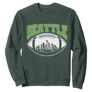 Seattle City Skyline Football Graphic Sweatshirt Sports Fan Game Day Pride TS02 Dark Forest Green Print Your Wear