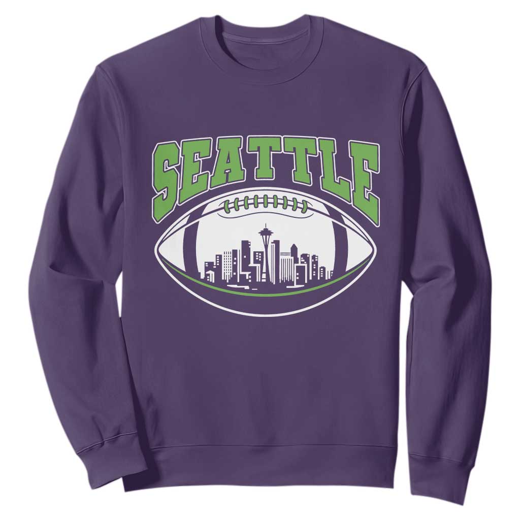 Seattle City Skyline Football Graphic Sweatshirt Sports Fan Game Day Pride TS02 Purple Print Your Wear