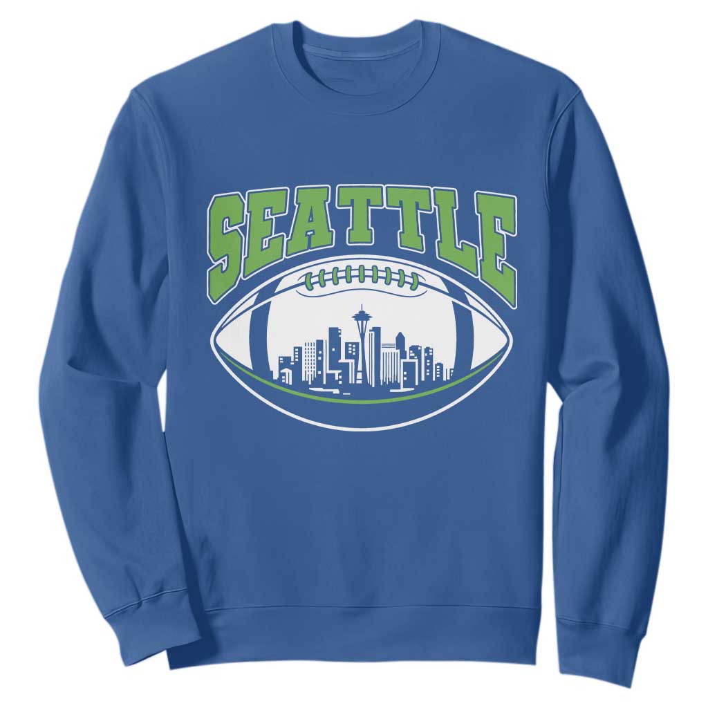 Seattle City Skyline Football Graphic Sweatshirt Sports Fan Game Day Pride TS02 Royal Blue Print Your Wear