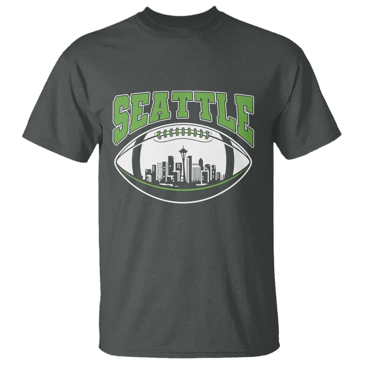 Seattle City Skyline Football Graphic T Shirt Sports Fan Game Day Pride TS02 Dark Heather Print Your Wear