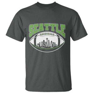 Seattle City Skyline Football Graphic T Shirt Sports Fan Game Day Pride TS02 Dark Heather Print Your Wear
