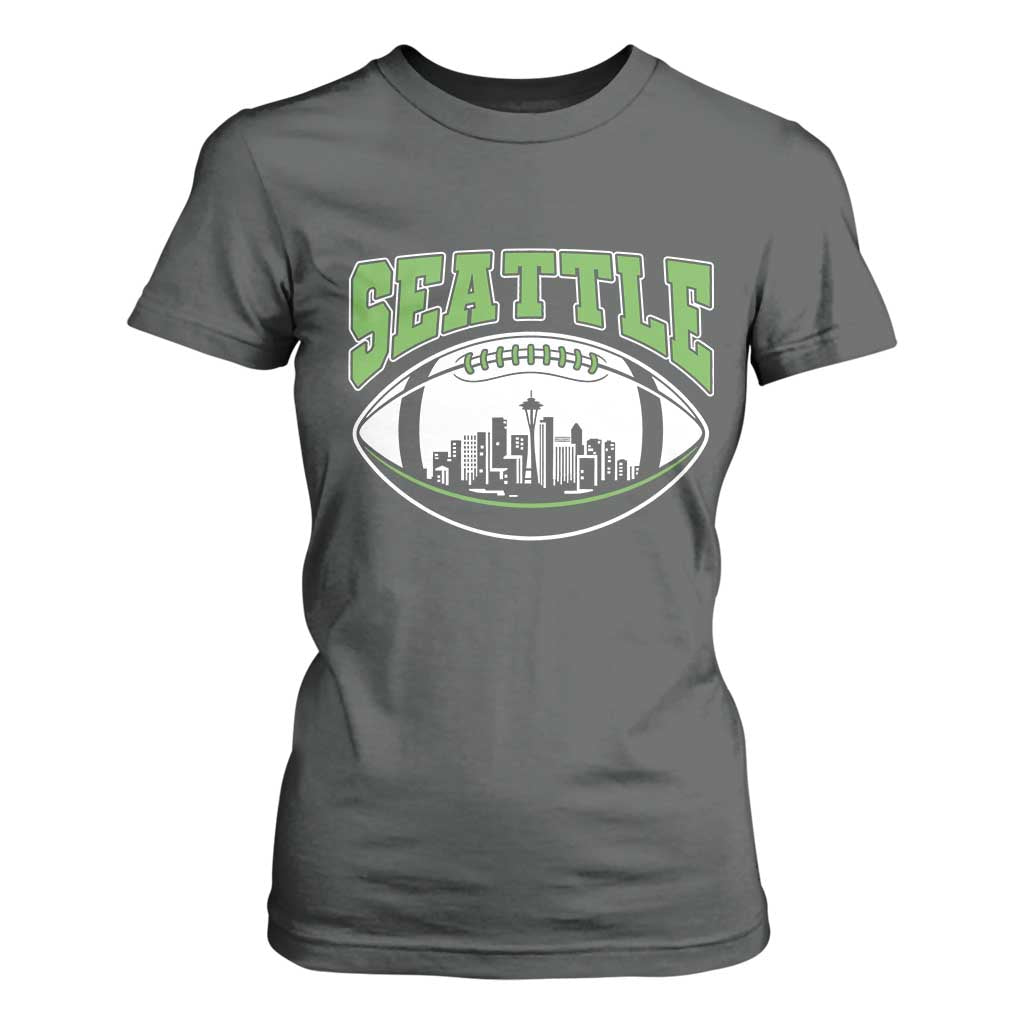 Seattle City Skyline Football Graphic T Shirt For Women Sports Fan Game Day Pride TS02 Dark Heather Print Your Wear