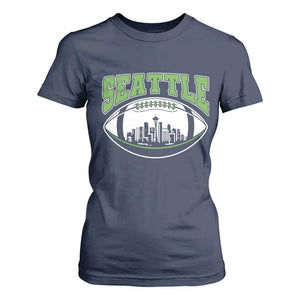 Seattle City Skyline Football Graphic T Shirt For Women Sports Fan Game Day Pride TS02 Navy Print Your Wear