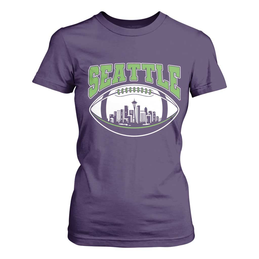 Seattle City Skyline Football Graphic T Shirt For Women Sports Fan Game Day Pride TS02 Purple Print Your Wear