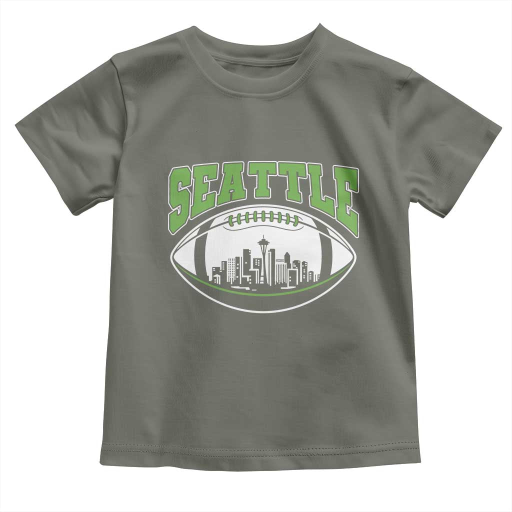 Seattle City Skyline Football Graphic Toddler T Shirt Sports Fan Game Day Pride TS02 Military Green Print Your Wear
