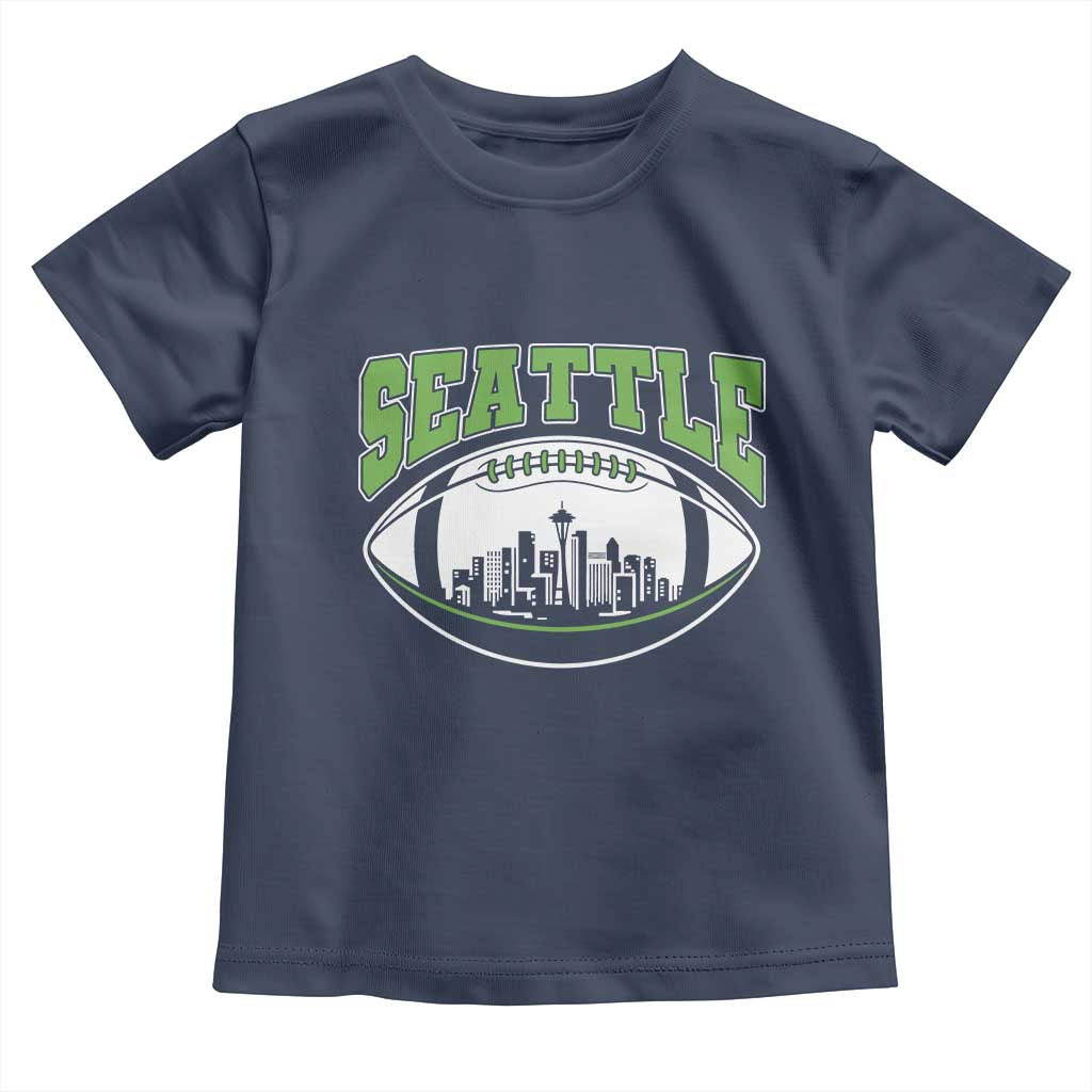 Seattle City Skyline Football Graphic Toddler T Shirt Sports Fan Game Day Pride TS02 Navy Print Your Wear