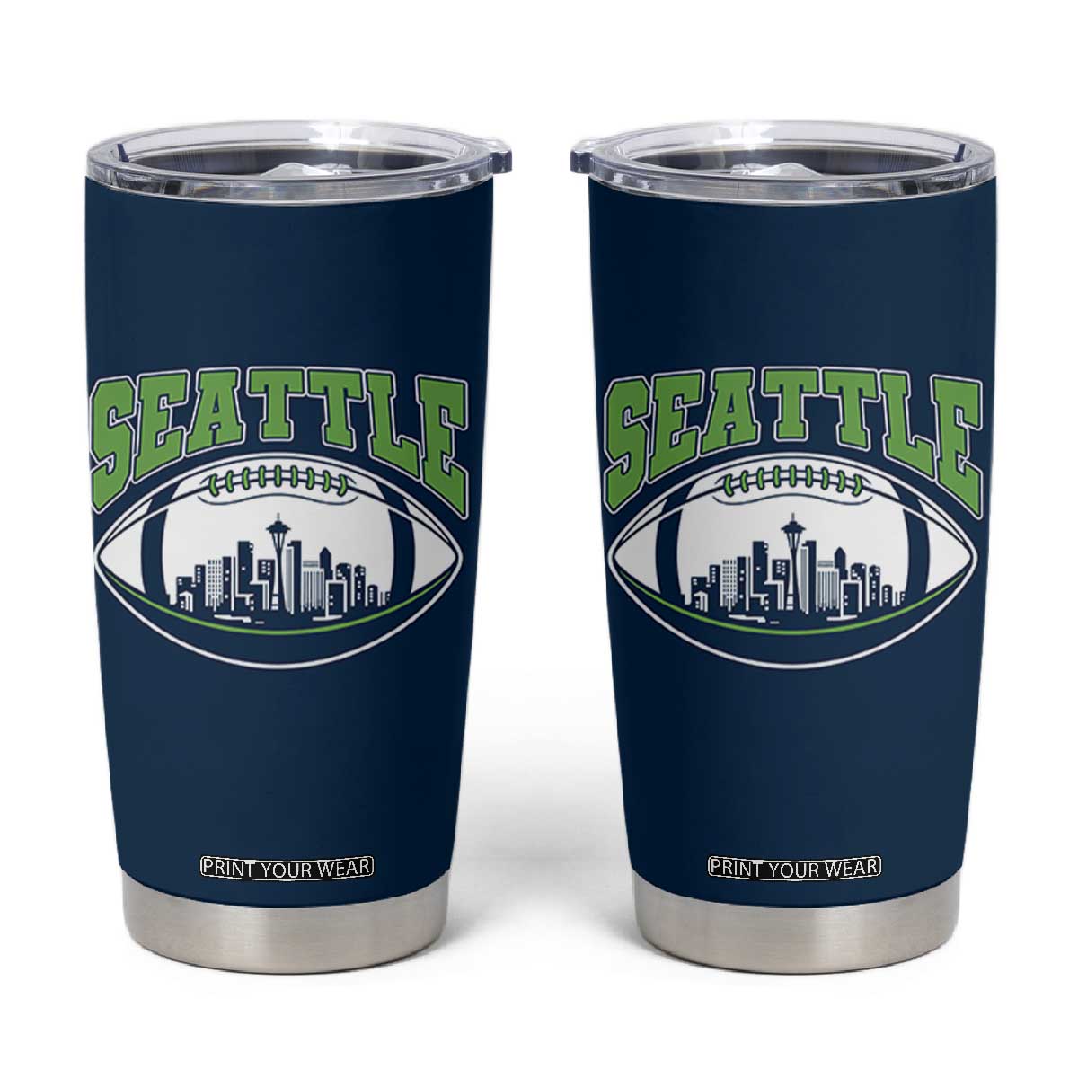 Seattle City Skyline Football Graphic Tumbler Cup Sports Fan Game Day Pride TS02 Navy Print Your Wear
