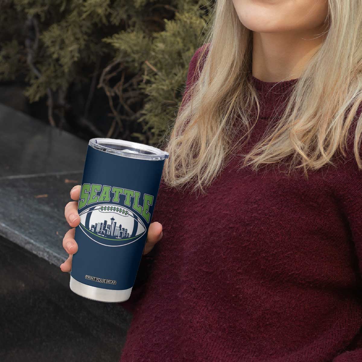 Seattle City Skyline Football Graphic Tumbler Cup Sports Fan Game Day Pride TS02 Print Your Wear