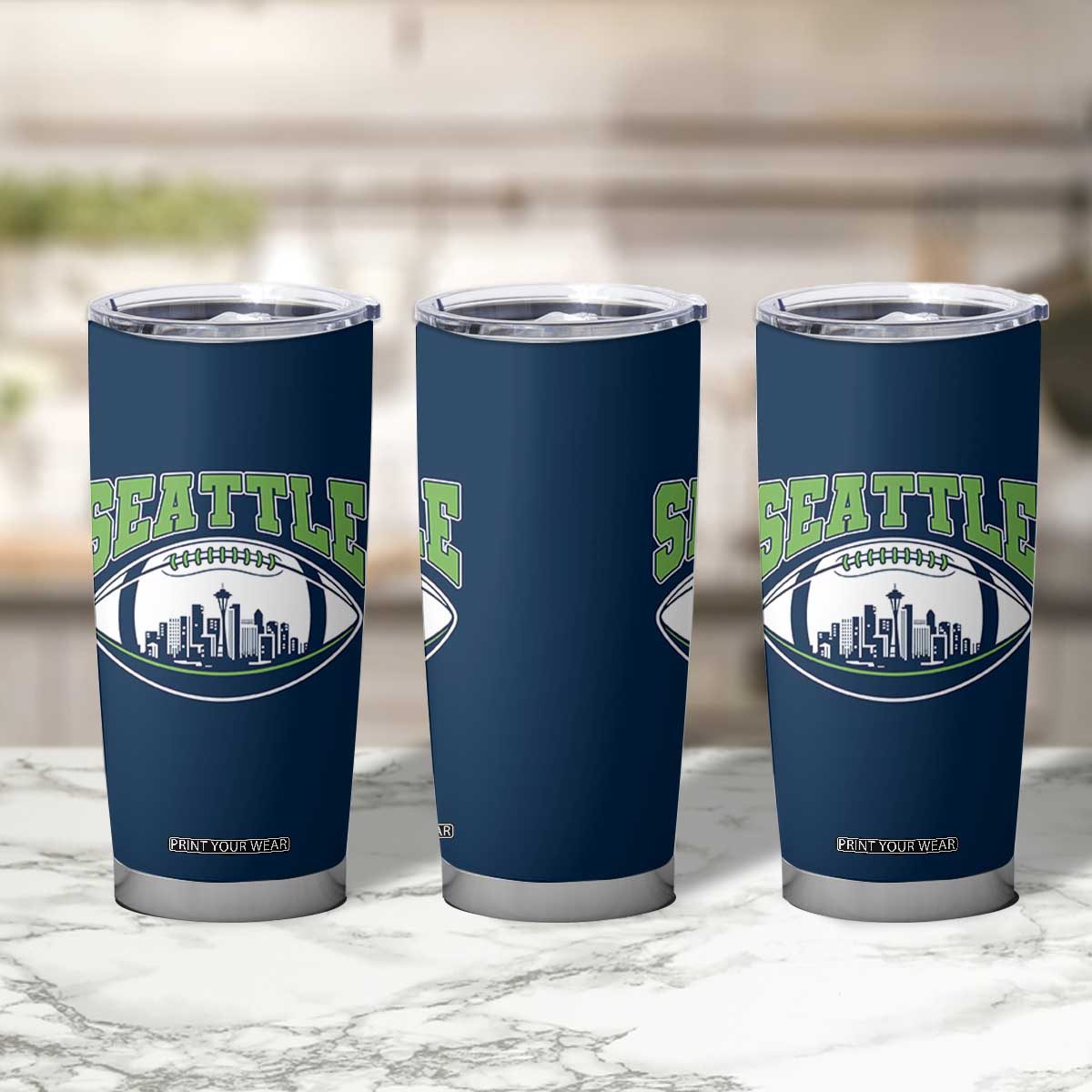 Seattle City Skyline Football Graphic Tumbler Cup Sports Fan Game Day Pride TS02 Print Your Wear