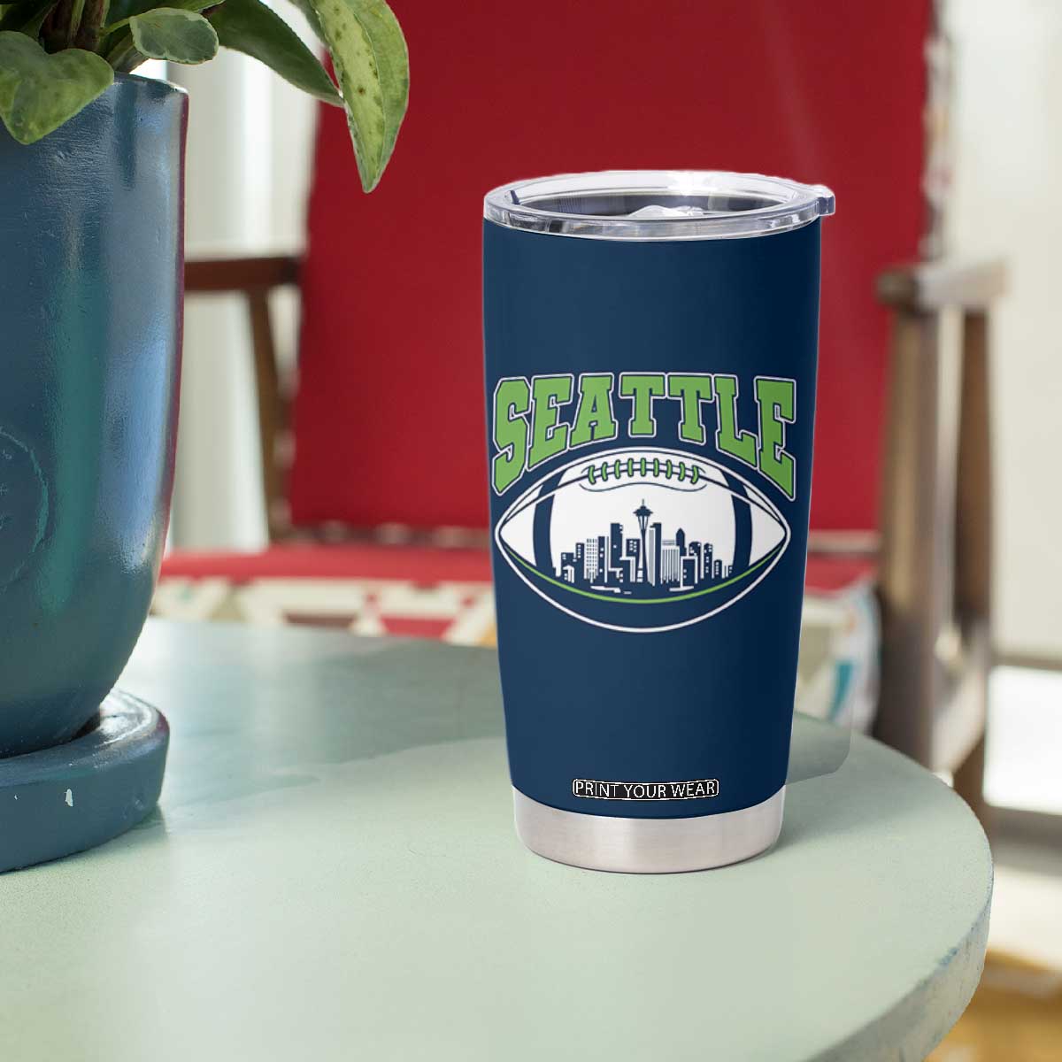 Seattle City Skyline Football Graphic Tumbler Cup Sports Fan Game Day Pride TS02 Print Your Wear