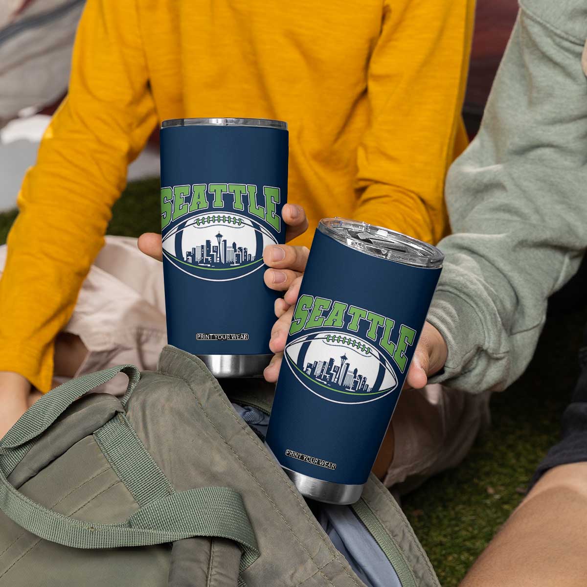 Seattle City Skyline Football Graphic Tumbler Cup Sports Fan Game Day Pride TS02 Print Your Wear