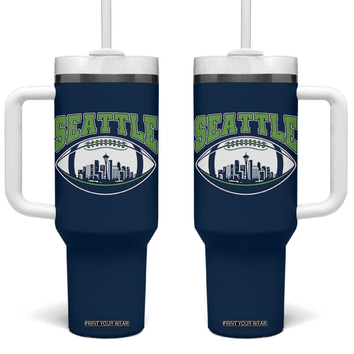 Seattle City Skyline Football Graphic Tumbler With Handle Sports Fan Game Day Pride TS02 One Size: 40 oz Navy Print Your Wear
