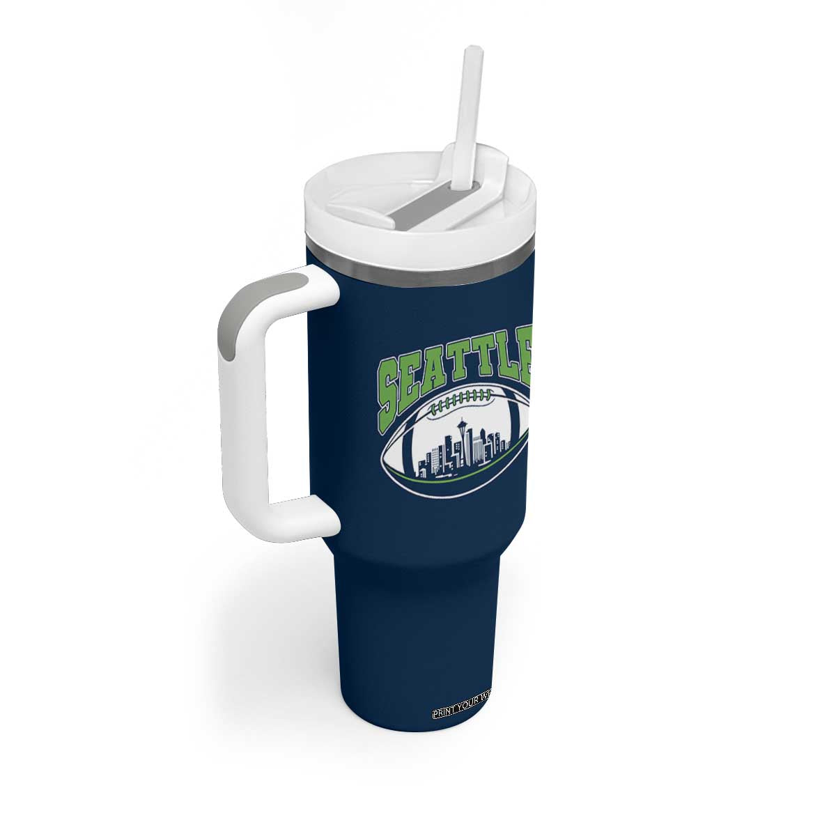 Seattle City Skyline Football Graphic Tumbler With Handle Sports Fan Game Day Pride TS02 Print Your Wear