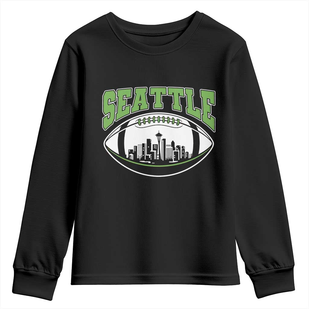 Seattle City Skyline Football Graphic Youth Sweatshirt Sports Fan Game Day Pride TS02 Black Print Your Wear