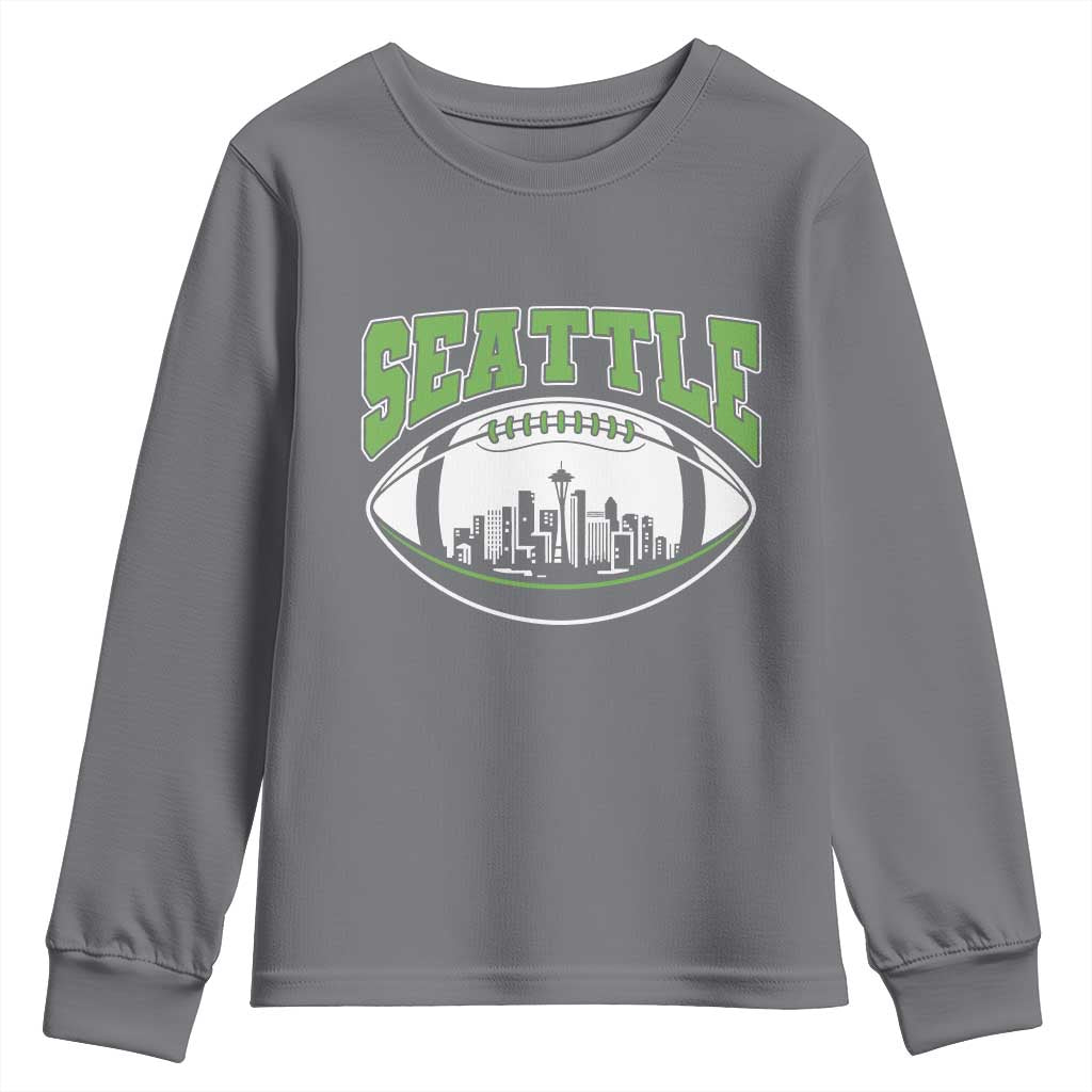 Seattle City Skyline Football Graphic Youth Sweatshirt Sports Fan Game Day Pride TS02 Charcoal Print Your Wear