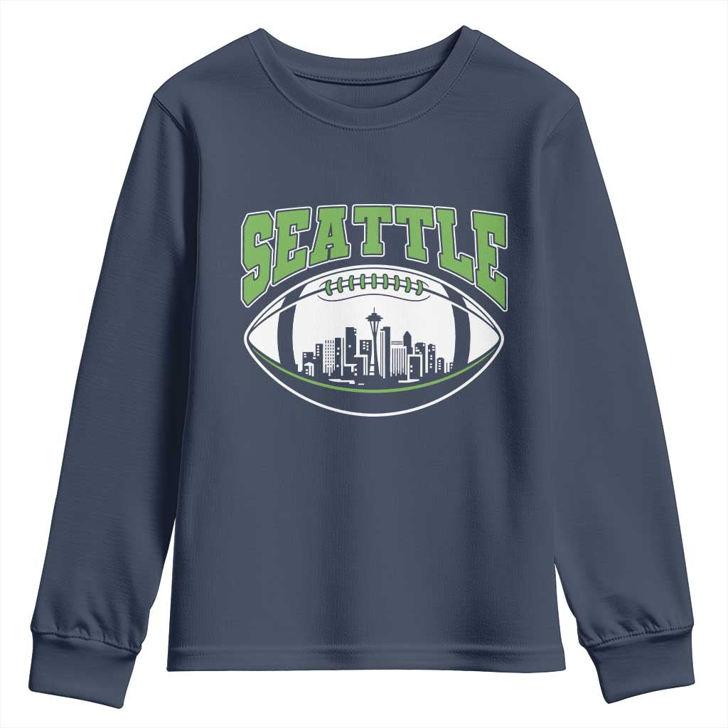 Seattle City Skyline Football Graphic Youth Sweatshirt Sports Fan Game Day Pride TS02 Navy Print Your Wear