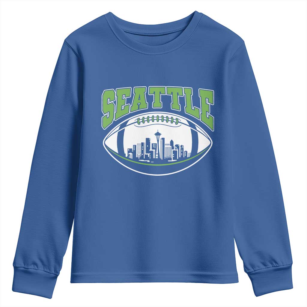Seattle City Skyline Football Graphic Youth Sweatshirt Sports Fan Game Day Pride TS02 Royal Blue Print Your Wear