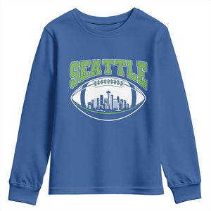Seattle City Skyline Football Graphic Youth Sweatshirt Sports Fan Game Day Pride TS02 Royal Blue Print Your Wear