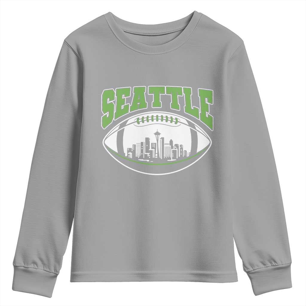 Seattle City Skyline Football Graphic Youth Sweatshirt Sports Fan Game Day Pride TS02 Sport Gray Print Your Wear