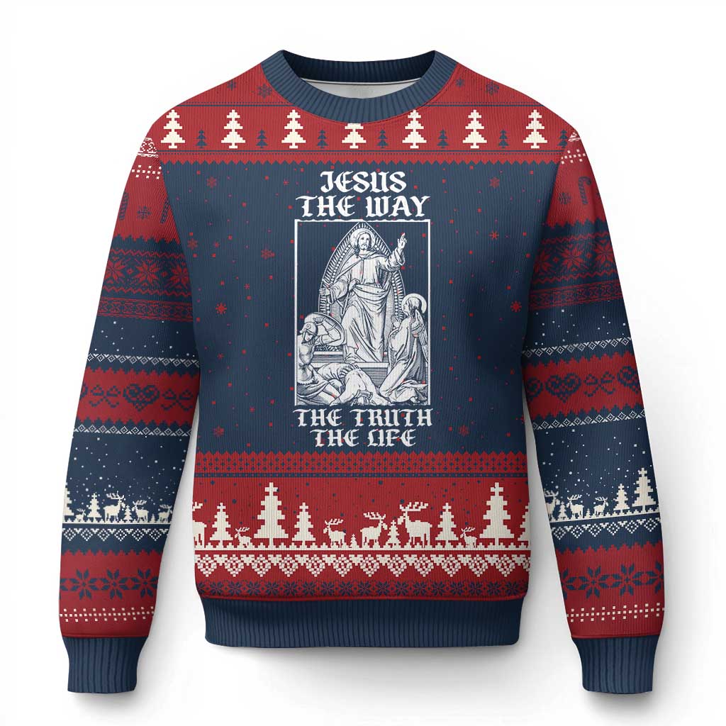 Jesus The Way The Truth The Life Ugly Christmas Sweater Religious Christian Faith TS02 Navy Red Print Your Wear