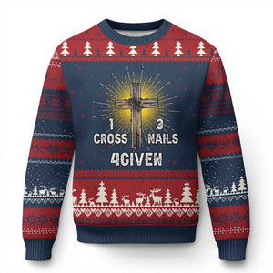 Religious Easter Ugly Christmas Sweater 1 Cross 3 Nails Forgiven Christian Cross Jesus TS02 Navy Red Print Your Wear