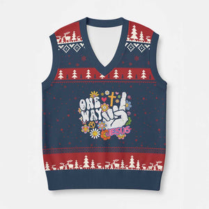 One Way Jesus V-Neck Knit Sweater Vest Christian Relgion Retro Hippie TS02 Navy Red Print Your Wear