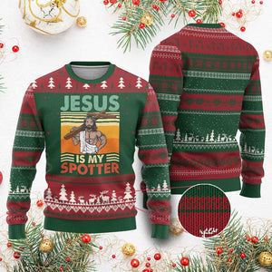 Jesus Is My Spotter Ugly Christmas Sweater Funny Gym Christian Fitness TS02 Red Green Print Your Wear