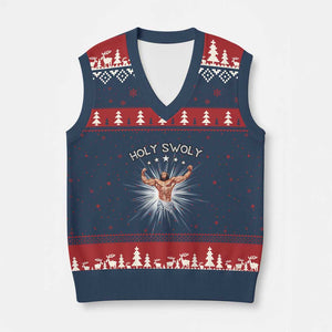 Holy Swoly V-Neck Knit Sweater Vest Funny Jesus Workout Motivation Bodybuilding Fitness TS02 Navy Red Print Your Wear