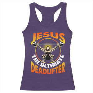 Jesus The Ultimate Deadlifter Racerback Tank Top Funny Jesus Workout Motivation Bodybuilding Fitness TS02 Purple Print Your Wear