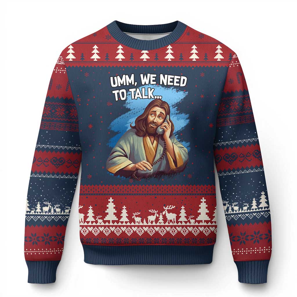 Funny Jesus Ugly Christmas Sweater We Need To Talk Christian Religious Meme TS02 Navy Red Print Your Wear